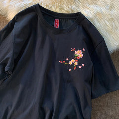 HEARUJOY  -  Embroidery T Shirt Man Flower Fashion Harajuku T Shirt Women Cotton Japanese Hip Hop Tees Short Sleeve Streetwear High Quality