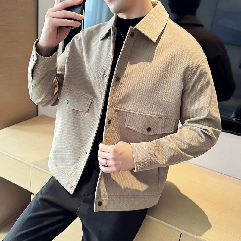 HEARUJOY  -  Autumn Winter Thick Woolen Jackets Men High Quality Single Breasted Turn Down Collar Men's Casual Jacket Slim Fit Business Coats