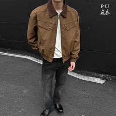 HEARUJOY  -  PU Jacket men 2025 autumn winter new faux leather men jacket contrast collar design short motorcycle windproof fashion trendy