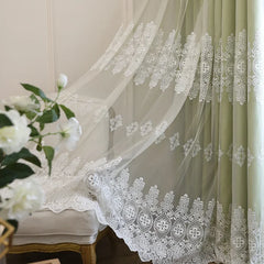 YICKYUE  -  European Milk Embroidery Curtains for Living Dining Room Bedroom French Lace Half Blackout Window Screen Korean Green Custom