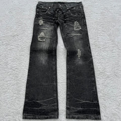 Hearujoy Y2K Washed Jeans Gothic Retro Micro Flared Double Waisted Lace Up Pants Men Women Streetwear High Quality Design Sense Trousers