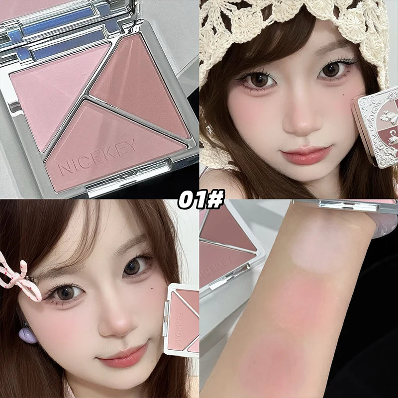 YICKYUE  -  Three-color Matte Blusher Palette Natural Cheek Tint Rouge Pink Cream Blush Makeup Contouring Brighten Face Cosmetics