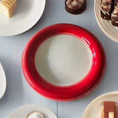 YICKYUE  -  1PCS 8-inch 6-inch, ceramic hand-painted plate, household dessert plate, cake plate, simple red and black Dudu plate.