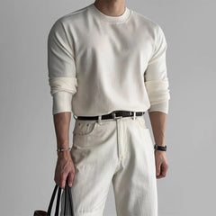 YICKYUE  -  Korean Style Elegant Gentleman Crew Neck Sweater Autumn Winter All-Match Slim Knitted Pullover, Business Soft Warm Knit Base Top