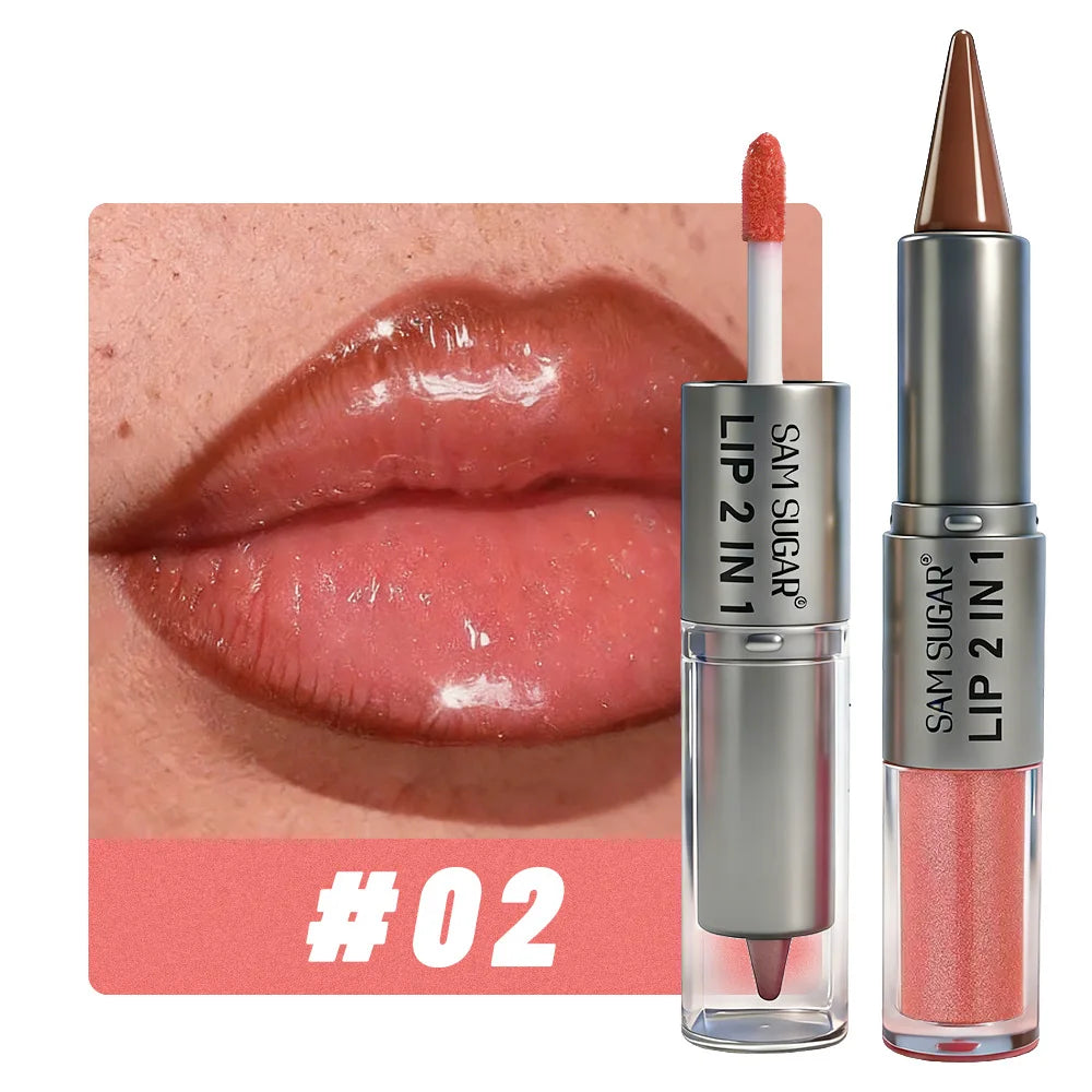 YICKYUE  -  1 Pcs Double Head Matte Lips Contour Outlining Lip Gloss Waterproof and Long Lasting Sexy Korean Water Light Lipstick Cosmetics
