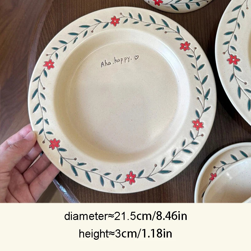 YICKYUE  -  Country Style Ceramic Tableware Set Western-Style Food Salad Dessert Vegetable Water Cup Underglaze Colour Floral Pattern Simple