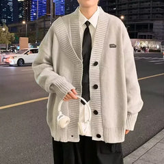 HEARUJOY  -  Fall Winter V-Neck Knitted Sweater Cardigan Men's Solid Color Casual Style Lazy Fashion Outerwear Comfortable Soft Material