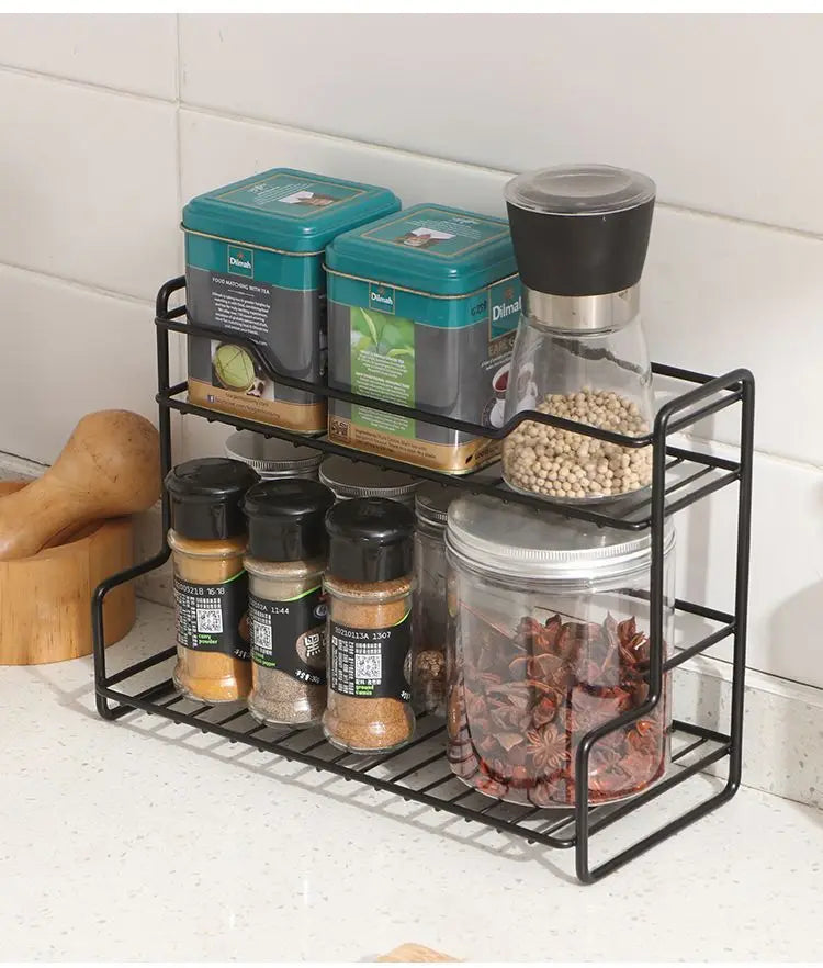 YICKYUE  -  stainless steel kitchen rack, multi-functional storage shelf, suitable for spices, jars and bathroom supplies, desktop organizer