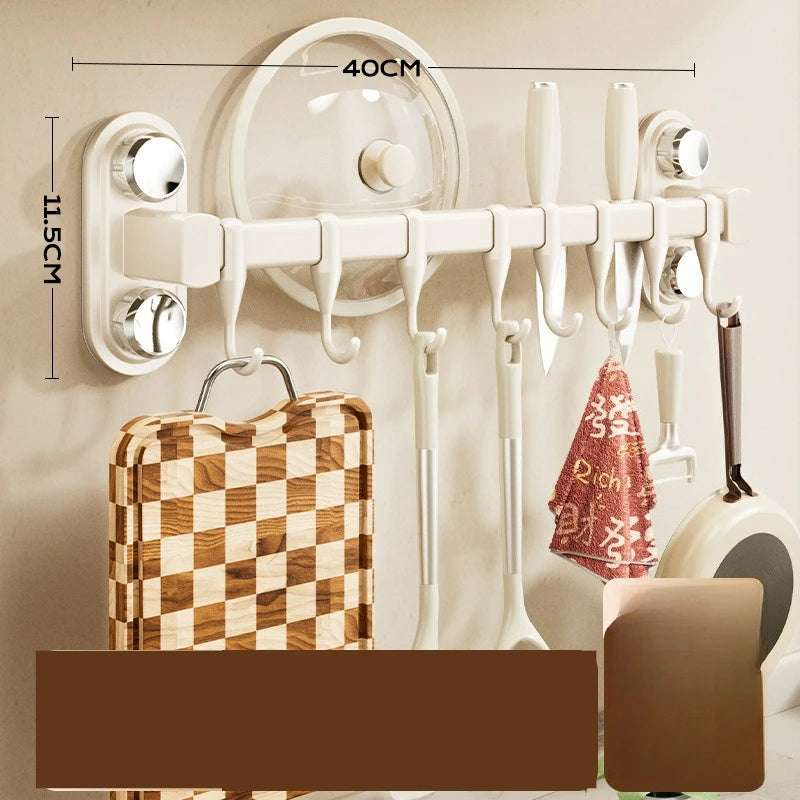 YICKYUE  -  Suction Cup, Kitchen Hook, No Punching Rack, Hanging Rod, Spatula, Spoon, Knife Integrated Wall-mounted Storage Rack