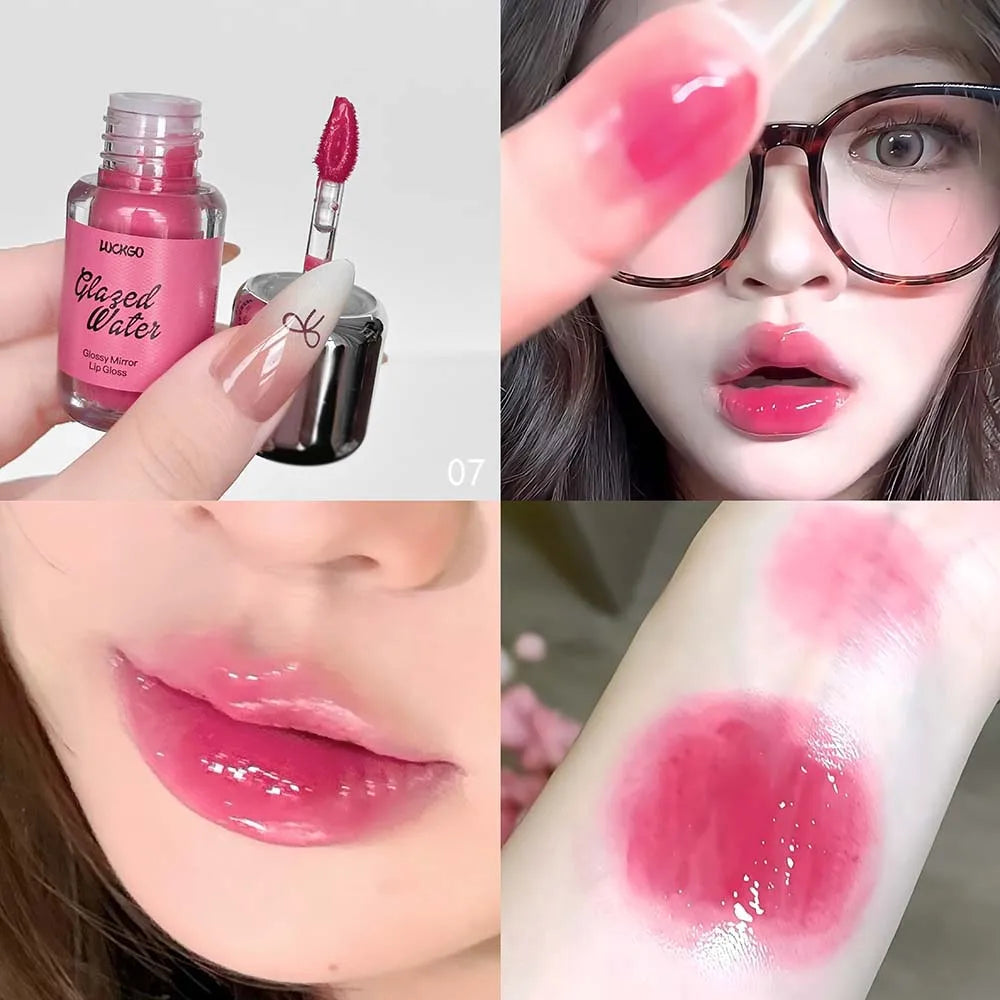 YICKYUE  -  8 Color Glass Water Light Mirror Lip Gloss Lipstick Waterproof and Moisturizing Easy To Colors Nude Pink Daily Korean Lip Makeup
