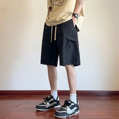 HEARUJOY  -  Wide Mens Cargo Shorts Baggy Over Knee Solid Elastic Waist Loose with Draw String Short Pants for Men Pockets High Quality V