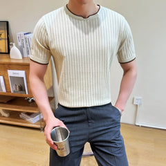 HEARUJOY  -  Summer Breathable T-Shirts Men Korean Luxury Clothing O-Neck Short Sleeve Knitted Mens T Shirt Fashion Hollow Tops&Tees 3XL