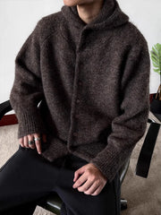 YICKYUE  -  Vintage Knit Hooded Cardigan Mens Fall Long Sleeve Hoodie Tops Simple High-end Winter Warm Knitwear Lazy Wind Sweater Streetwear