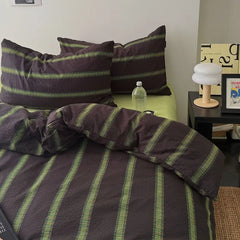 YICKYUE  -  3/4Pcs Bedding Set Minimalist Color-Blocking Striped Bed Linen Double Bedroom Bedspread Sheets With Pillowcase Bedding Duvet Set