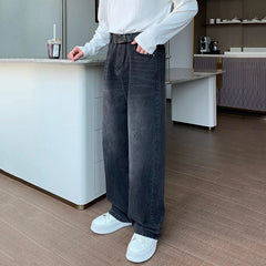 Hearujoy Minimalist Men's Jeans Droop Straight Washed Mopping Denim Pants Solid Color Wide Leg New Trousers Korean Style 9C6895