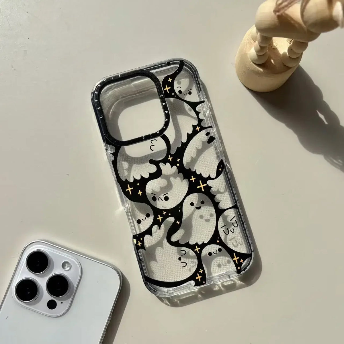 YICKYUE  -  Funny Specter Full Screen Small Ghost Cute Expression Phone Case For iPhone 17 16 15 14 13 12 11 Pro MAX MINI XR XS MAX 7 8 Plus