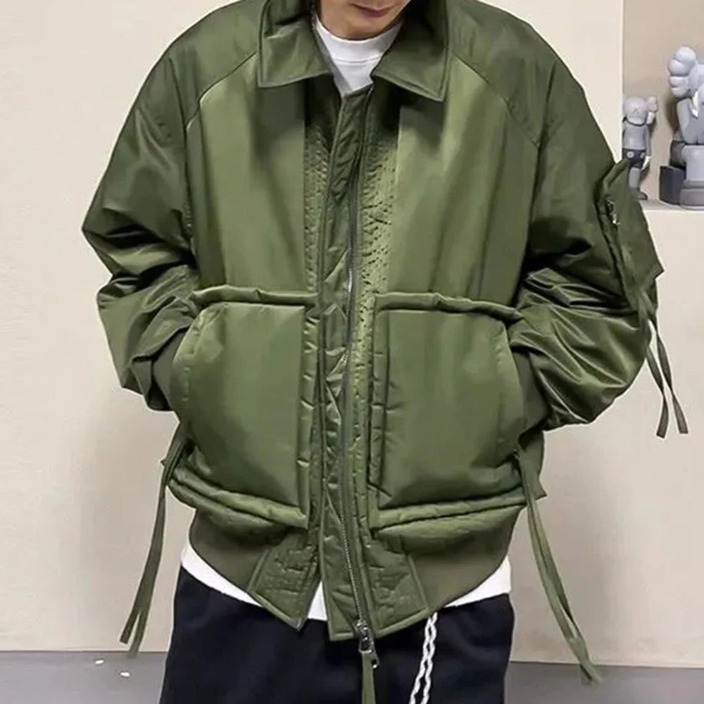 Hearujoy Mens Loose Down Jackets Autumn Winter New Trendy Warm Comfortable Versatile Stand-Up Collar Thickened Workwear Cotton Coats