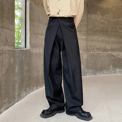 Hearujoy Men's Trousers Baggy Casual Pants Autumn New Pleated Double Waistband Niche Design Trend Korean Straight Leg Pants 9C2189