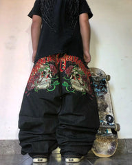 Hearujoy Goth Hip Hop Oversized Skull Embroidery Pattern Y2k Baggy Jeans New Men and Women Straight Black Jeans Retro Casual Denim Pants