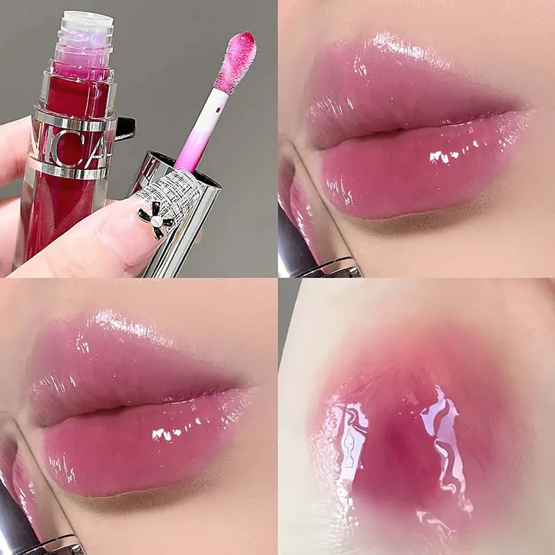 YICKYUE  -  Mirror Water Light Sparkling Lip Plumping Lip Gloss Lasting Moisturizing Jelly Glass Lip Tint Waterproof Korean Makeup Cosmetics
