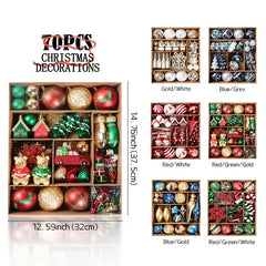 YICKYUE  -  70pcs Christmas Ball Sets Christmas Tree Ornament Assorted Alien Balls Toppers Xmas Tree Arrangements Background Displays Decor