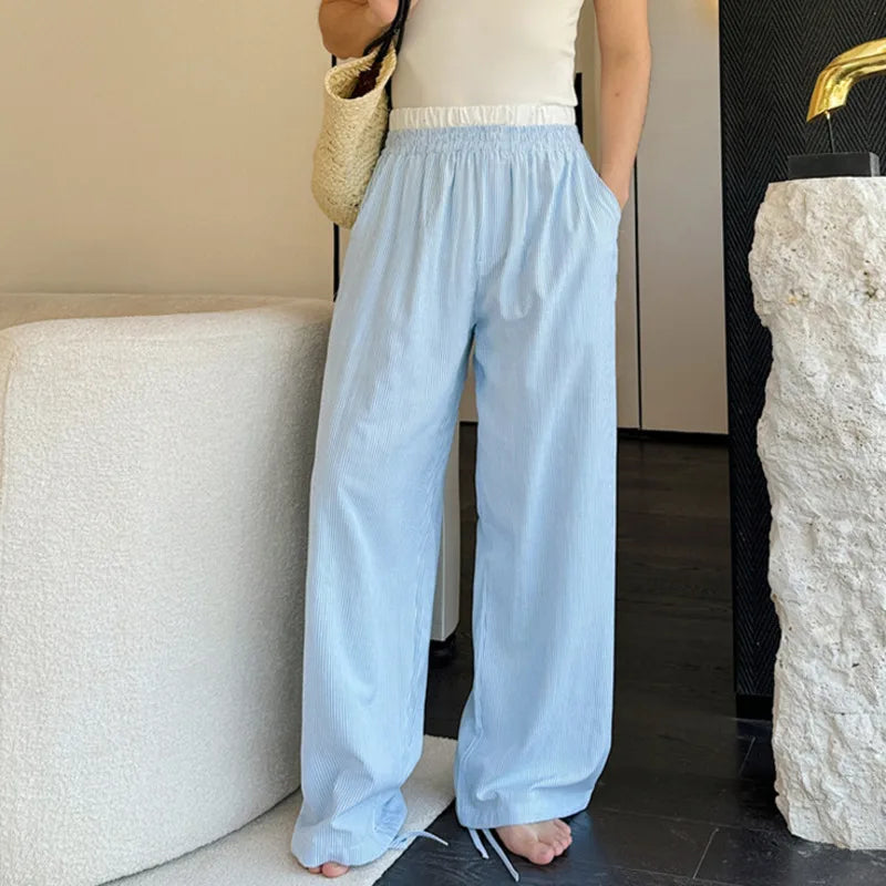 Hearujoy Summer Men's Casual Pants Vertical Stripe Double Waist Loose Male Trousers Straight Wide Leg Bottom Fashion 209C6372