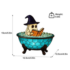 YICKYUE  -  Halloween Ghost Bathtub Reading Book Table Lamp Tiffany Stained Glass Night Light Cute Spooky Ghost in Bubble Bowl Decor Lamp for Bedroom Living Room Holiday Home Decor Gift