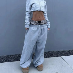 Hearujoy Y2K retro hip hop camouflage high waisted wide leg Embroidered men sweatpants Harajuku fashion street women baggy pants