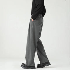 HEARUJOY  -  Autumn New Men's Black Gray Suit Pants Loose Straight Drape Solid Color Elastic Business Work Casual Trousers Fashion Clothing