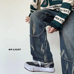 HEARUJOY  -  Men's Autumn Winter Trendy American Street Jeans Loose Straight-Leg Versatile Wide-Leg