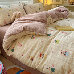 YICKYUE  -  French Pastoral Flower Bedding Set AB Side Duvet Cover+Sheet+Pillowcase 3/4pcs Twin Queen Floral Home Bedclothes Drop Shipping