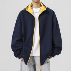 HEARUJOY  -  American Style Color Block Zipper Cardigan Hoodie Autumn New Style Trendy Sporty Style Drawstring Hooded Casual Jacket For Men
