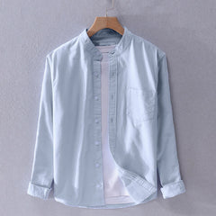 HEARUJOY  -  Mens Spring And Casual Stand Up Woven Shirt Pure Cotton Matching Comfortable Long Regular Cuff Men'S Streetwear Shirt