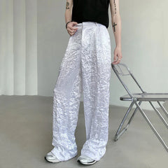 Hearujoy Summer Men's Pants Casual Wrinkle Glossy Male Trousers Straight Wide Leg Loose Bottoms Fashion Style 9C6404