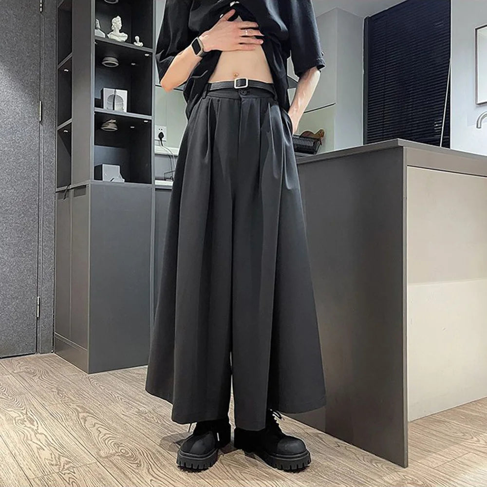 HEARUJOY  -  Mens Culottes Gothic Style Dark Pants Skirt Genderless Fashion Streetwear Personality Temperament Casual Wide-Leg Pants Unisex