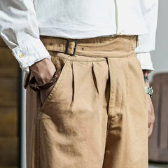 HEARUJOY  -  Spring Autumn Vintage Men's Gurkha Pants British Style Casual Straight Trousers Adjustable Waist Belt Naples Pant For Male