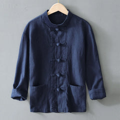 HEARUJOY  -  Comfy Fashion Leisure Men T-shirts Kung Fu Long Sleeve Plus Size Shirts Traditional Breathable Buckle Button Up