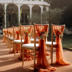 YICKYUE  -  12PCS Rust Red Chiffon Chair Sashes Soft 17X250cm Chair Decor for Wedding Party Ceremony Church with Chair Luxury Decoration