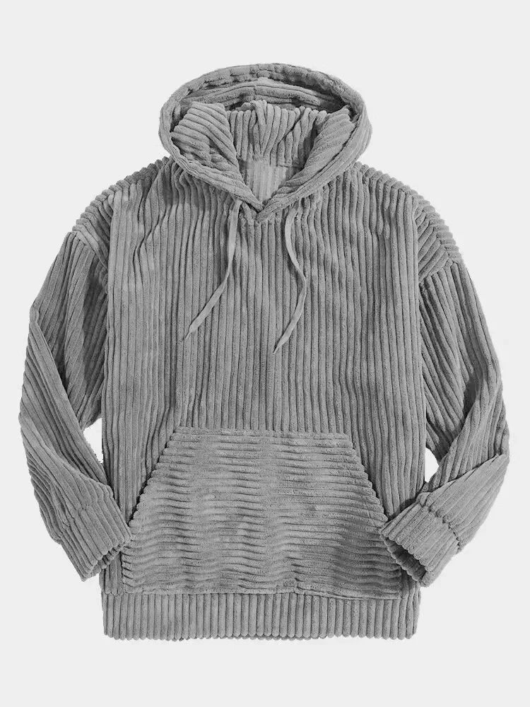 Hearujoy 2024 Mens Hooded Sweatshirts Thickened Corduroy Long Sleeve Solid Color Casual Pocket Shoulder Hoodies Men Harajuku Streetwear