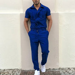 Hearujoy 2024 New Mens Rompers Pants Casual Loose One-Piece Suit Overalls Fashion Short Sleeve Jumpsuit Streetwear Men Ropa De Hombre
