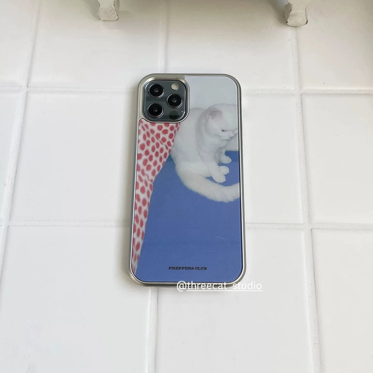 YICKYUE  -  Klein Blue Polka Dot Cute Cat Kawaii Animal Drop Glue Phone Case For iPhone 17 16 15 14 13 12 11 Pro MAX Plus 17air 16e Cover