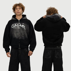 Hearujoy American Harajuku Y2K Sports Style Gothic Text Printed Distressed Hoodie Men's Autumn Street Fashion Clothing Y2K Style Top