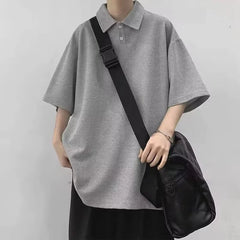 HEARUJOY  -  Brand New T-shirt Daily Wear Holiday Loose Lapel T-shirt All-match T-shirt Lapel Neckline Regular Length Short Sleeve