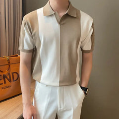 HEARUJOY  -  Summer Men's Lightweight Short-Sleeve Polo Shirt Simple Color Blocking Knit