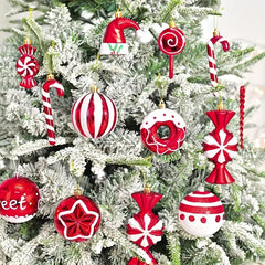 YICKYUE  -  78pcs Christmas Ball Mix Decoration Set Shatterproof Plastic Painted Christmas Hat Cane Christmas Elements Hanging Xmas Ornament