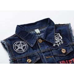 HEARUJOY  -  Men's Spring and Fall Slim Fit Patch Denim Vest Plus Size Motorcycle Patchwork Patch Personalized Vest Coat