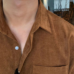 Hearujoy Mens Japanese Corduroy Long-Sleeve Shirt 2024 New Genderless Fashion Youth Trend Retro Loose Solid Color Simple Shirt Unisex