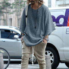 Hearujoy Shirts Men 2024 Summer New Men's Hollow Out Linen Shirt Male Sexy Deep O Neck Shirts Casual Patchwork Pullovers Loose Tops
