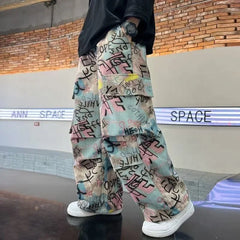 HEARUJOY  -  American Camouflage Fashion Spliced Multi-pocket Wide-leg Pants Men Y2k Gothpunk Street Hip-hop Loose Oversized Jeans Women