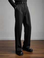 HEARUJOY  -  Loose Straight Leg Suit Pants Men's Casual Trousers Spring Autumn f Elastic Waist Drapey Vintage Simple Cool Leisure West